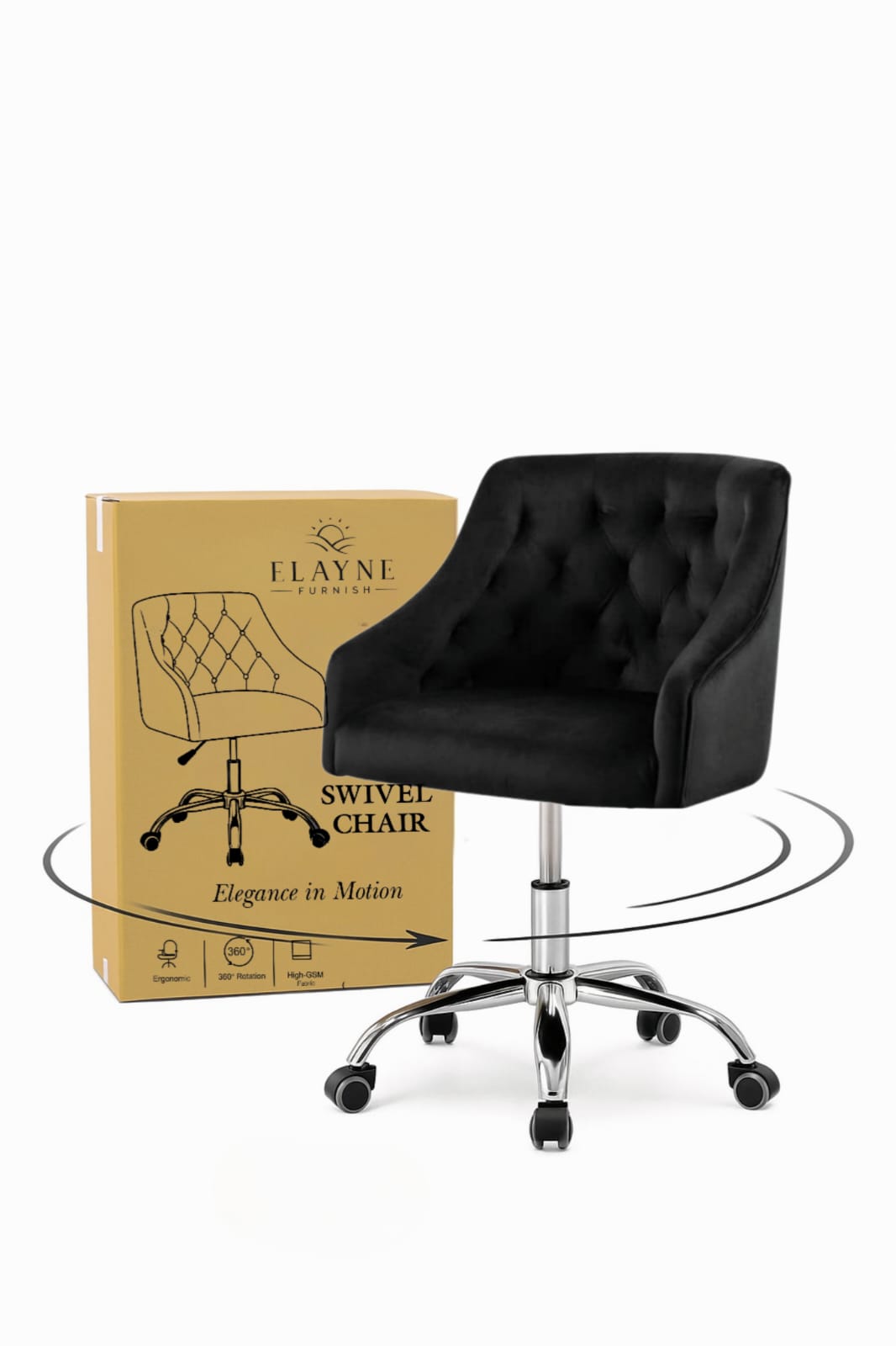 Noir Black Silver Edition – 360°Dagree Swivel Chair | Elayne Furnish